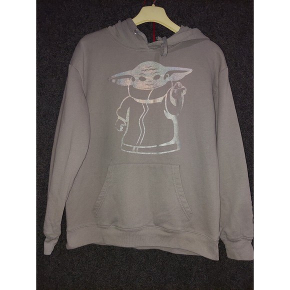 Star Wars Baby Yoda Hoodie Size Medium with writing on the sleeve and hood - Picture 1 of 4